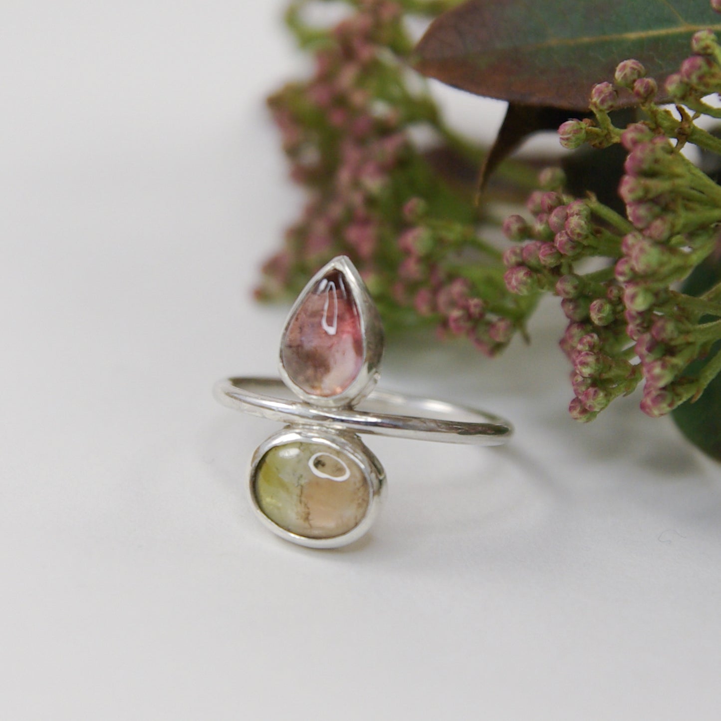 Iris, bague en argent 925 et 2 tourmalines taille 55FR