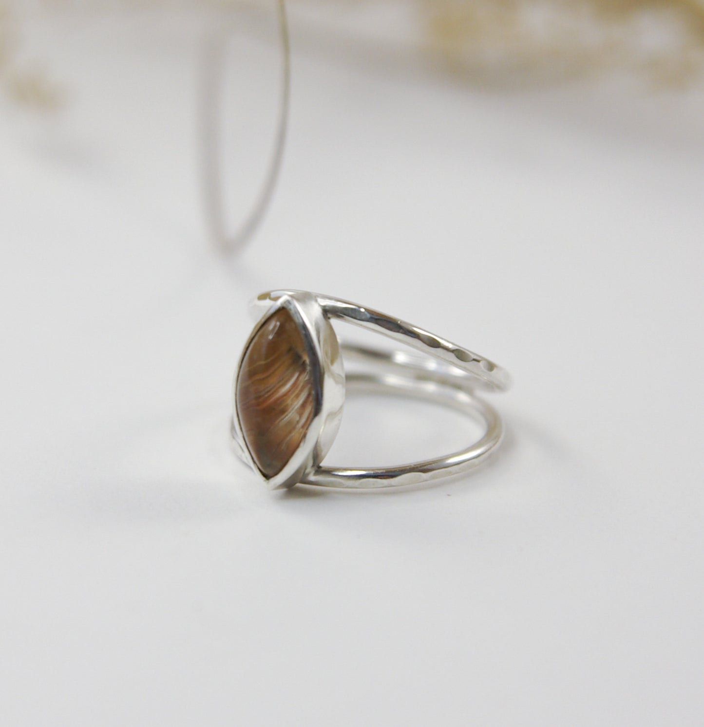 Demeter, bague en argent 925 et quartz rutilé 51FR
