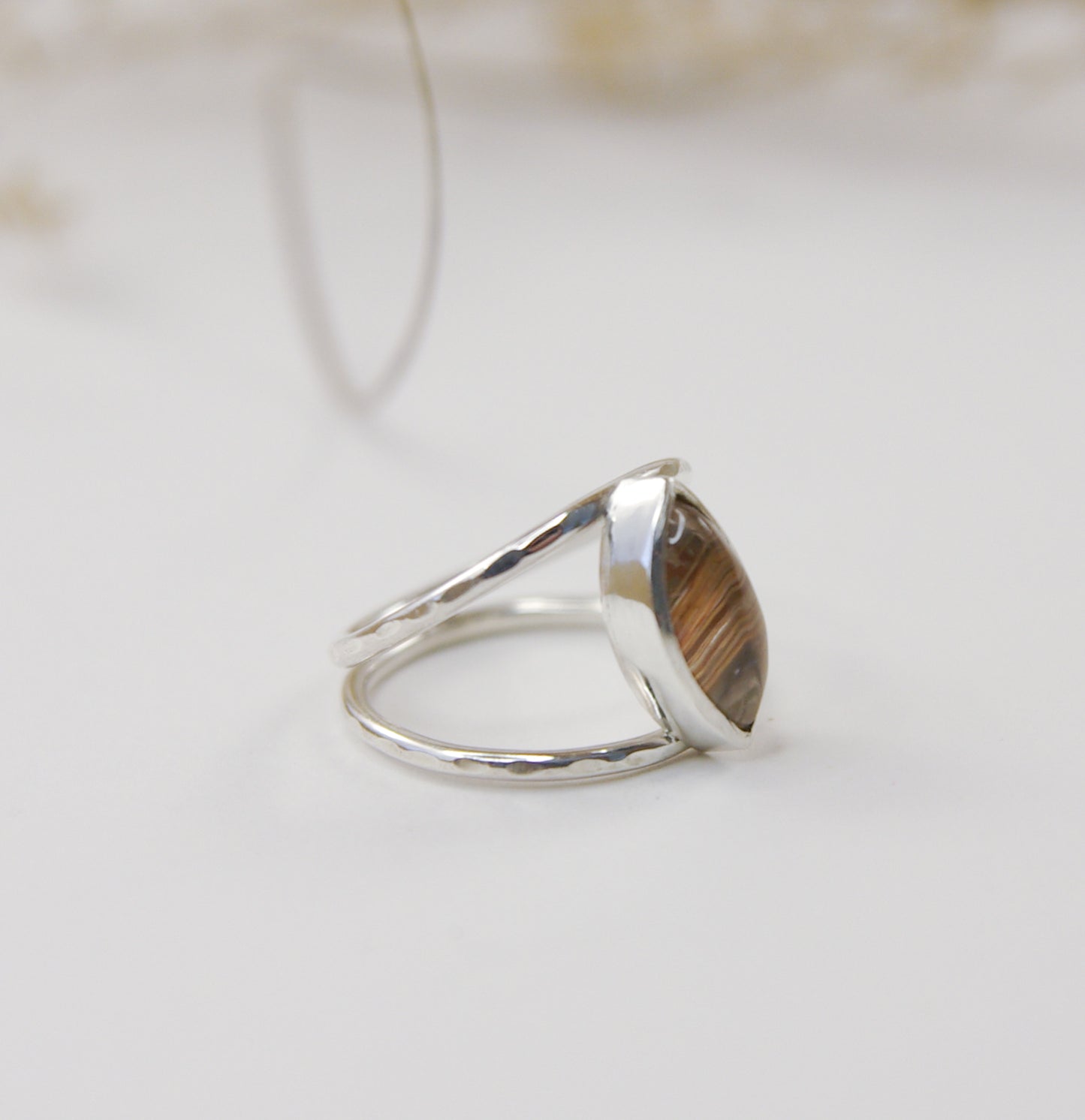 Demeter, bague en argent 925 et quartz rutilé 51FR