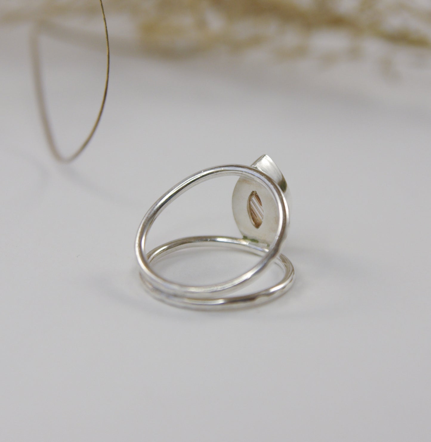Demeter, bague en argent 925 et quartz rutilé 51FR