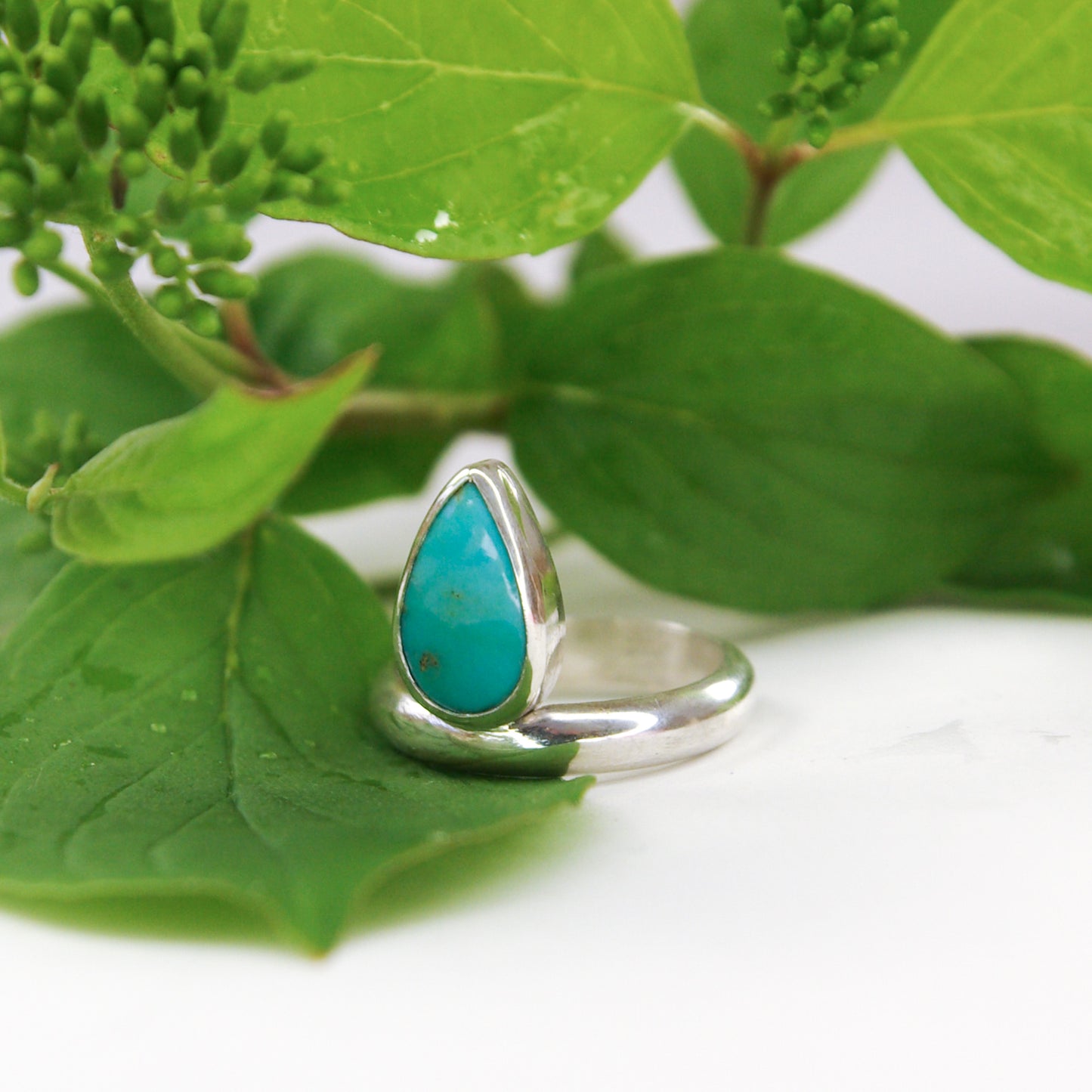 Bague en argent 925 et turquoise poire taille 55FR