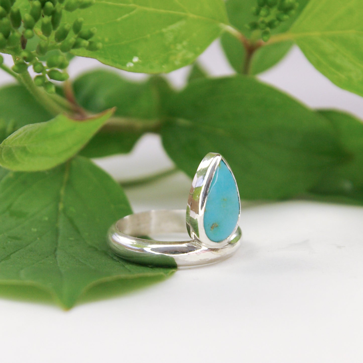 Bague en argent 925 et turquoise poire taille 55FR
