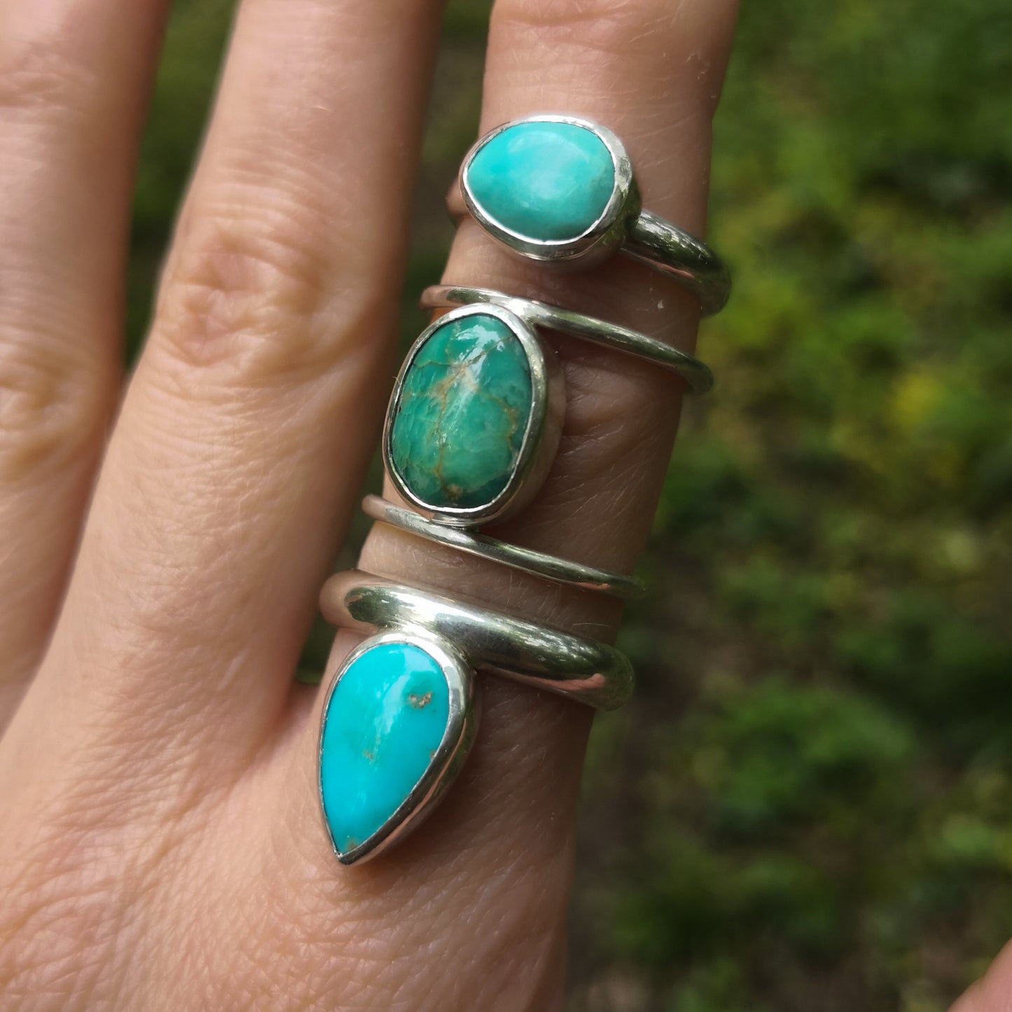 Bague en argent 925 et turquoise poire taille 55FR