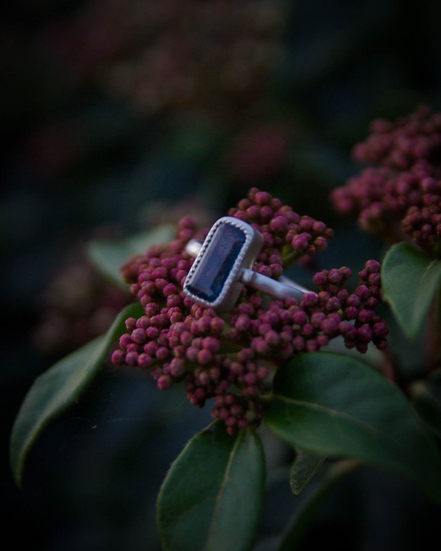 Bague en argent taille 54FR avec Cyanite bleue Rectangulaire collection Astra Nox