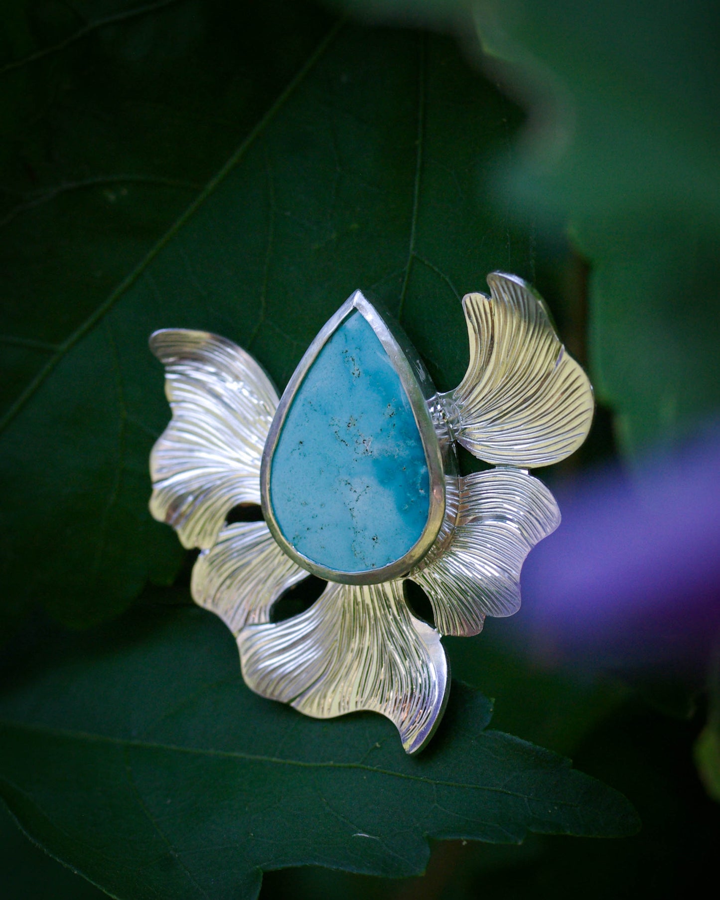 Boucles d’oreilles Fleur Azurae – Argent 925 et turquoise naturelle