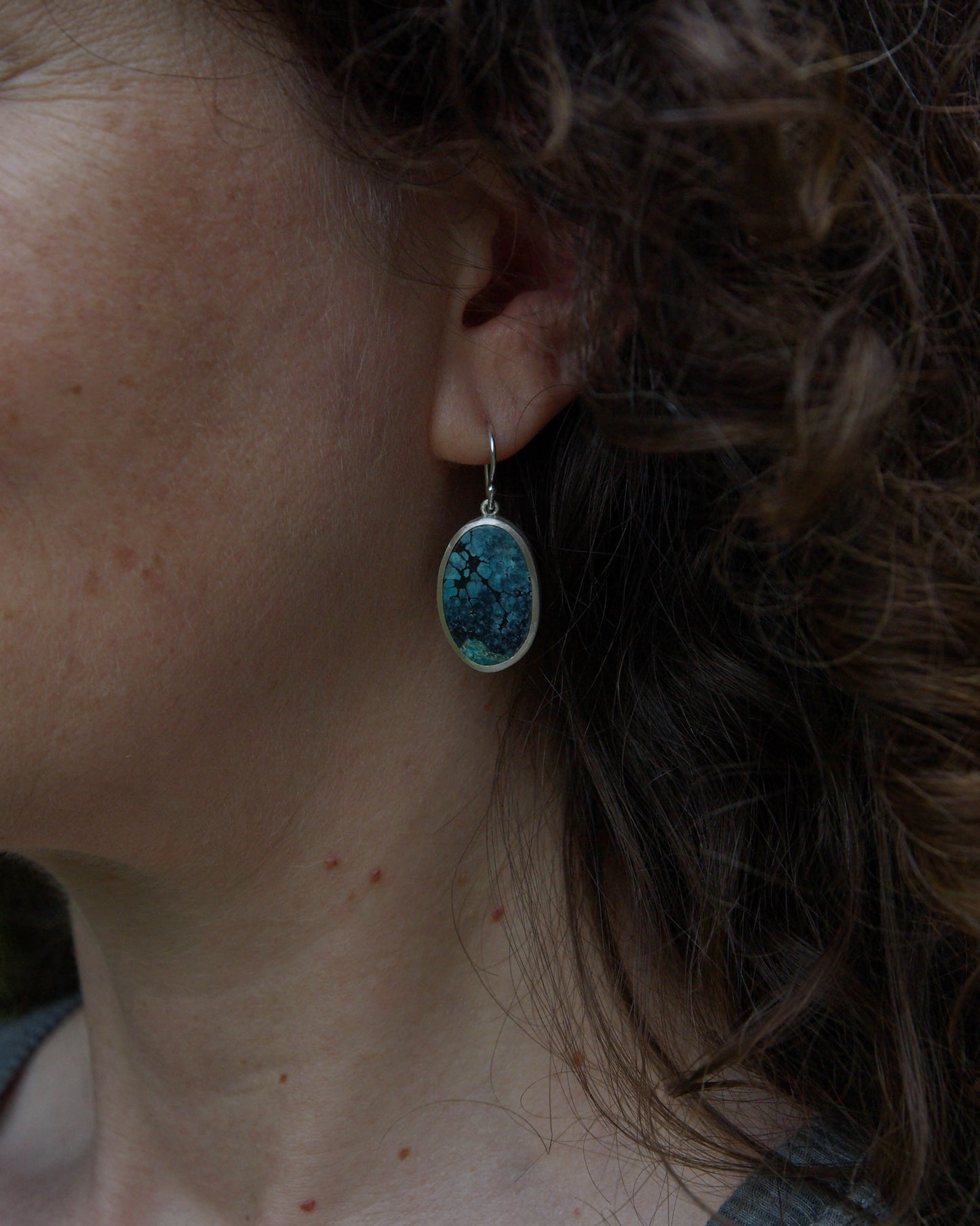Boucles d’oreilles Turquoise Spiderweb Ovale – Argent 925