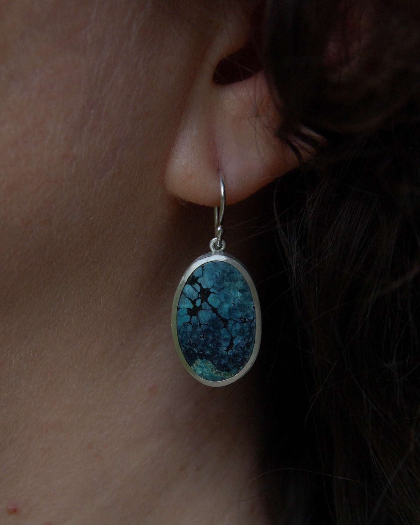 Boucles d’oreilles Turquoise Spiderweb Ovale – Argent 925