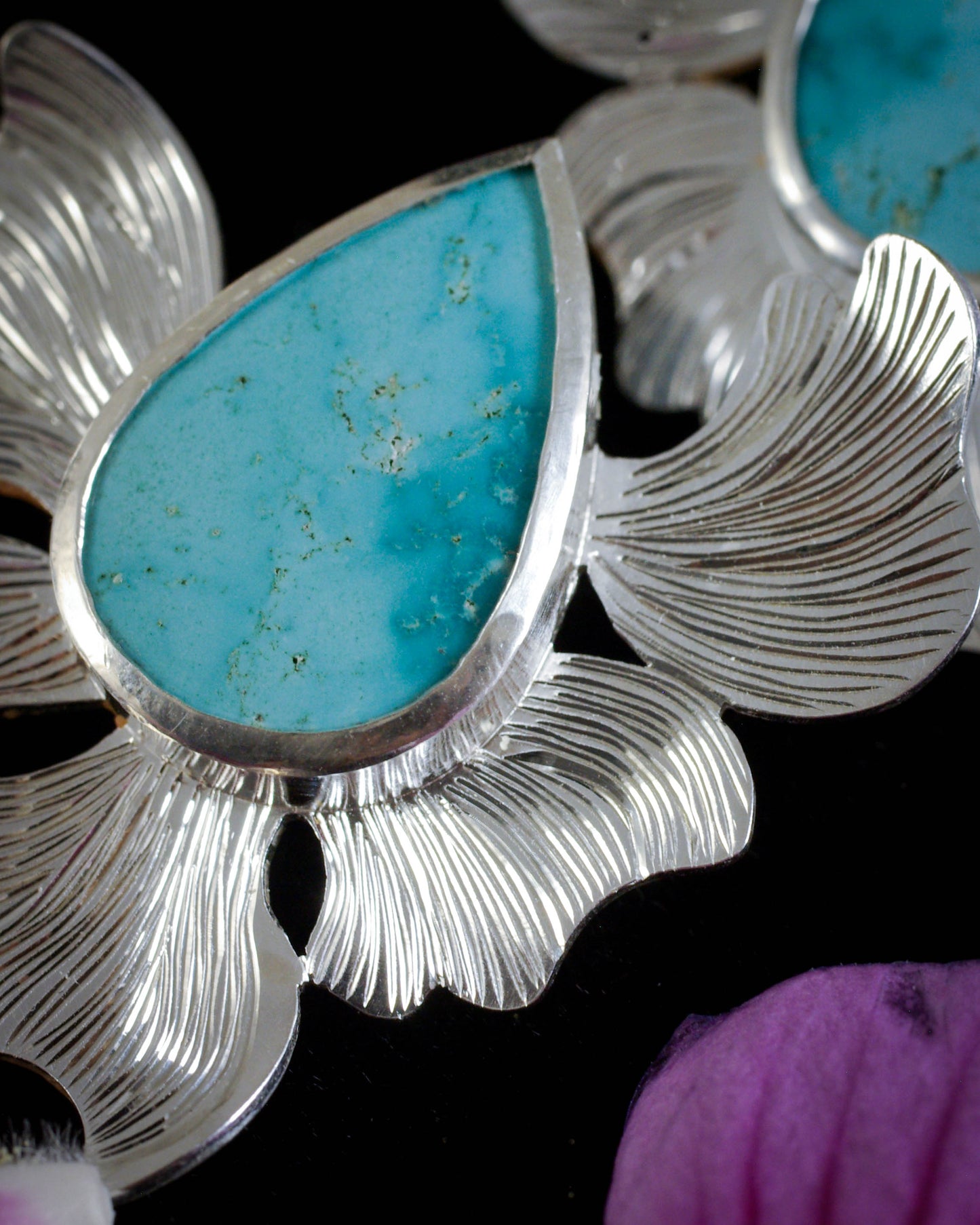Boucles d’oreilles Fleur Azurae – Argent 925 et turquoise naturelle