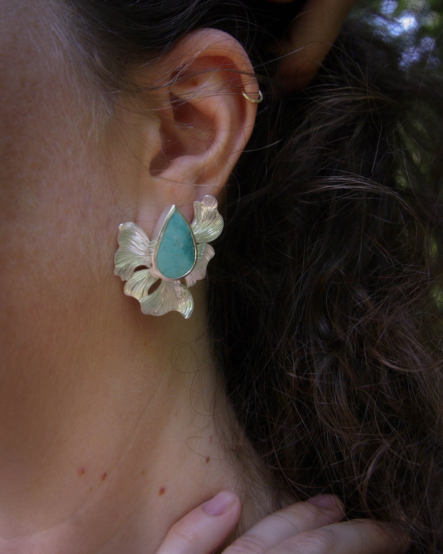 Boucles d’oreilles Fleur Azurae – Argent 925 et turquoise naturelle