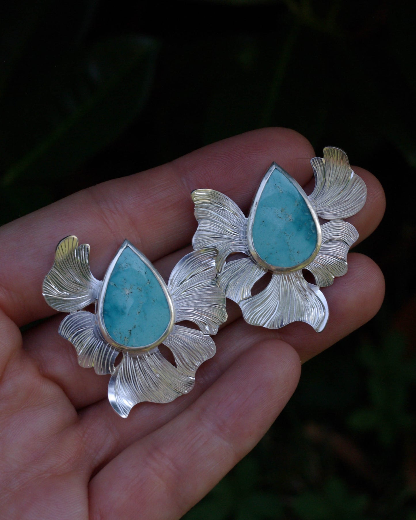 Boucles d’oreilles Fleur Azurae – Argent 925 et turquoise naturelle