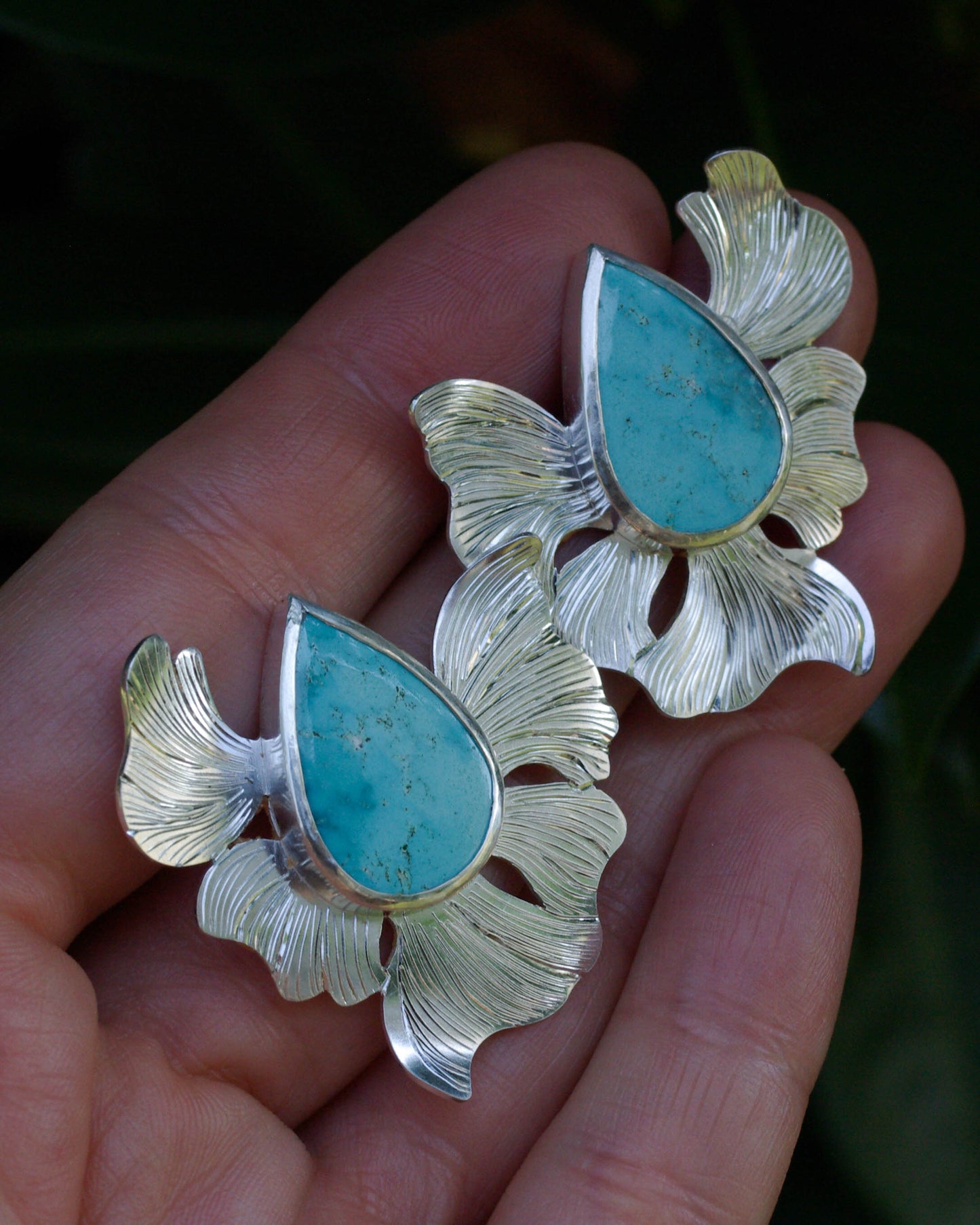 Boucles d’oreilles Fleur Azurae – Argent 925 et turquoise naturelle