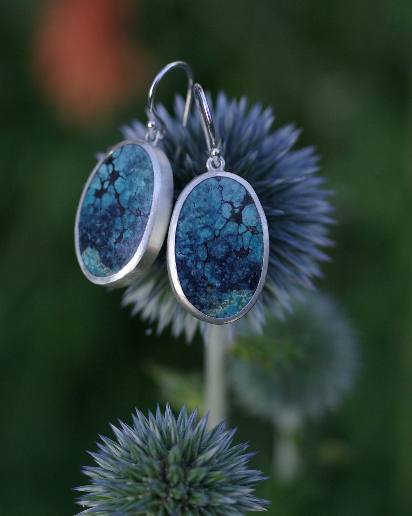 Boucles d’oreilles Turquoise Spiderweb Ovale – Argent 925