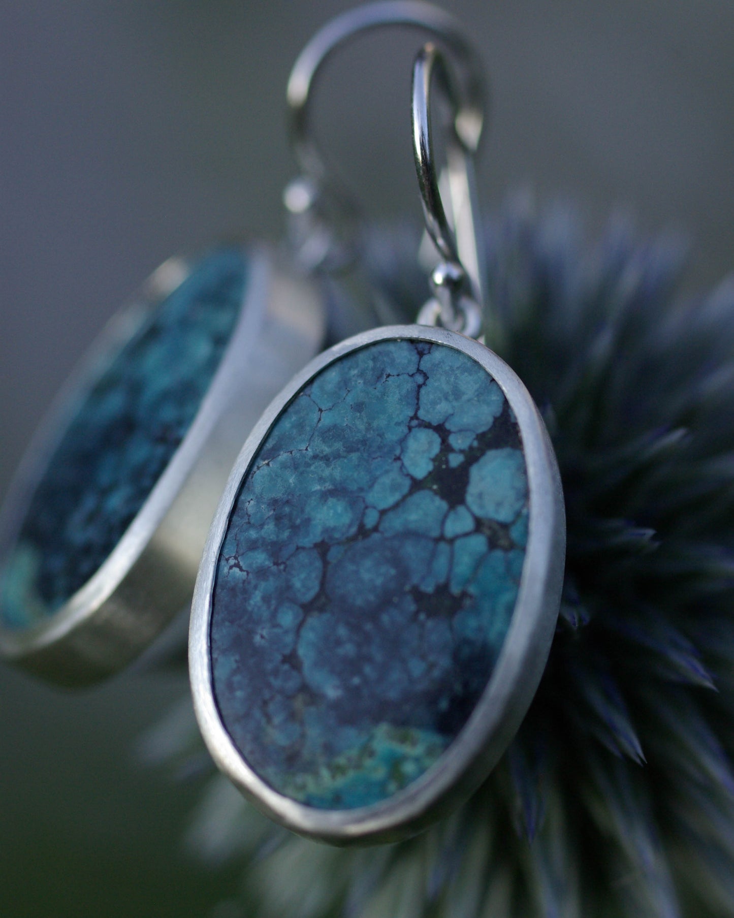 Boucles d’oreilles Turquoise Spiderweb Ovale – Argent 925