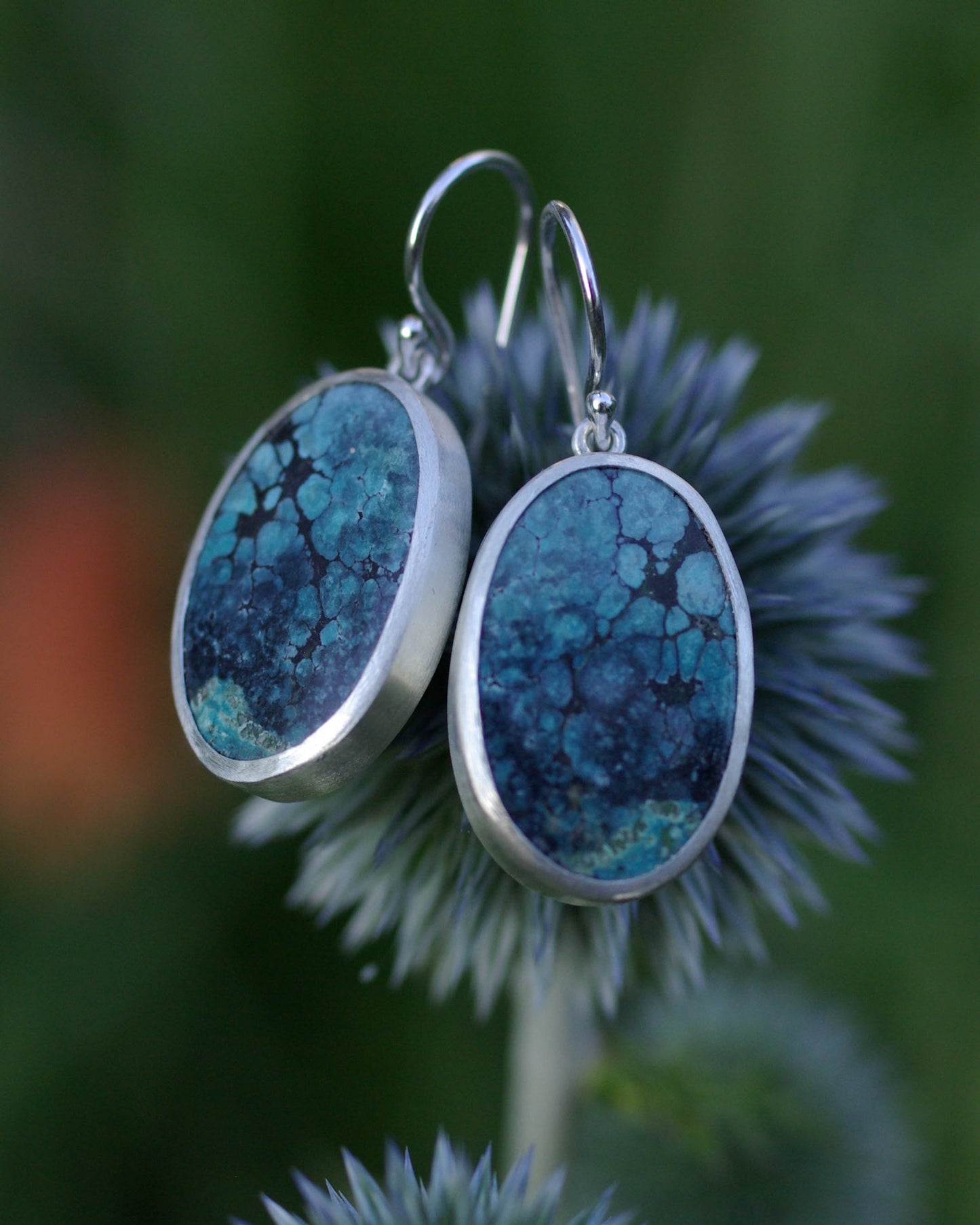Boucles d’oreilles Turquoise Spiderweb Ovale – Argent 925