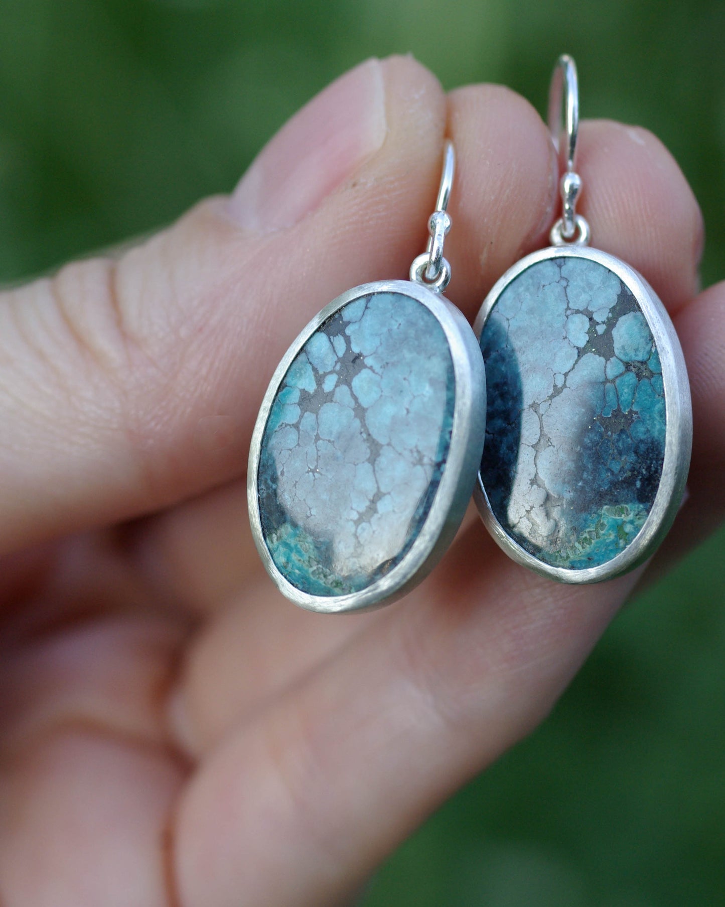 Boucles d’oreilles Turquoise Spiderweb Ovale – Argent 925