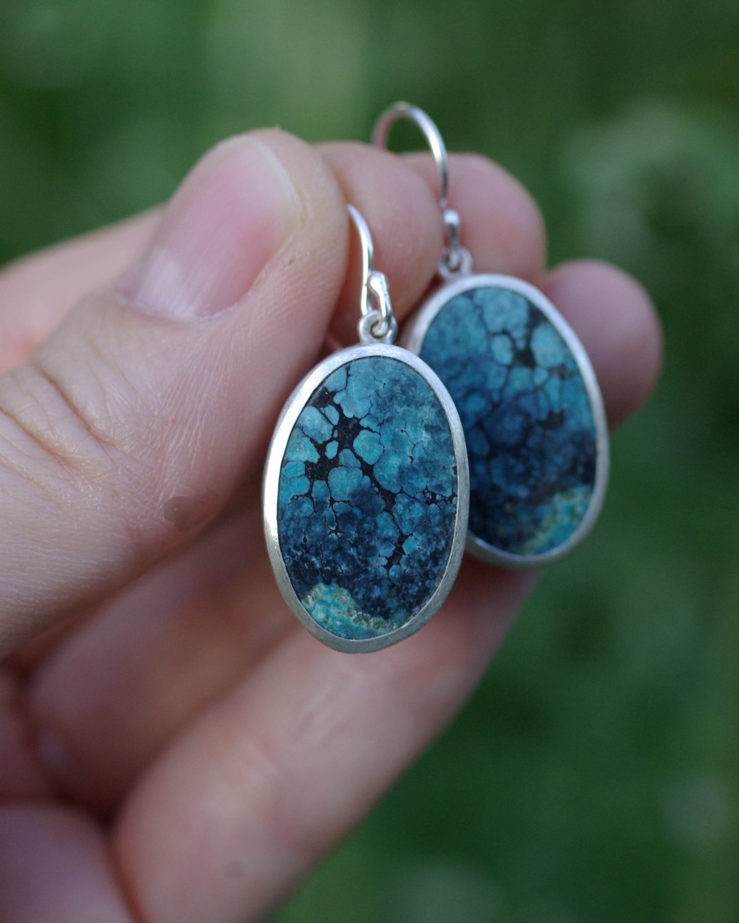 Boucles d’oreilles Turquoise Spiderweb Ovale – Argent 925