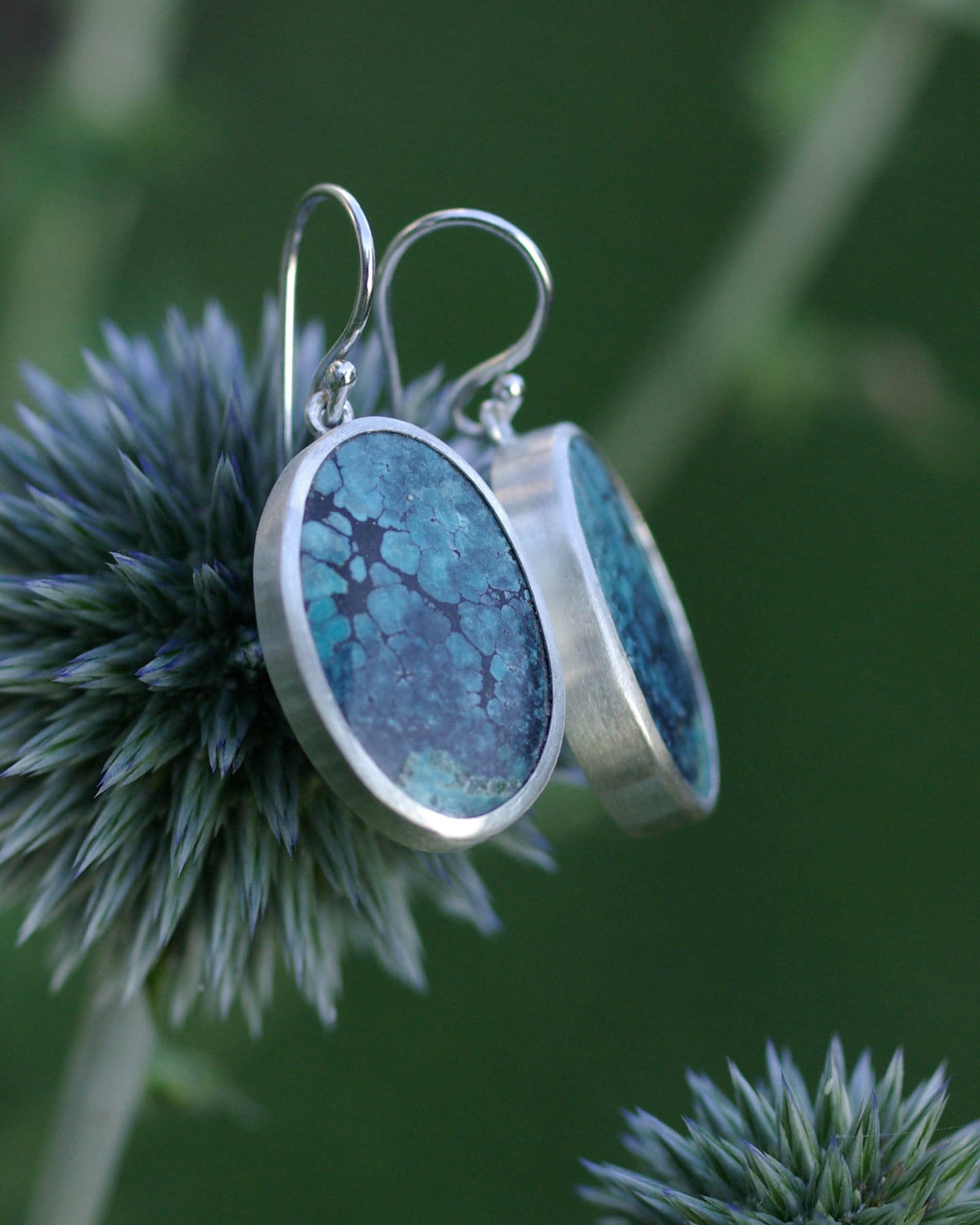 Boucles d’oreilles Turquoise Spiderweb Ovale – Argent 925