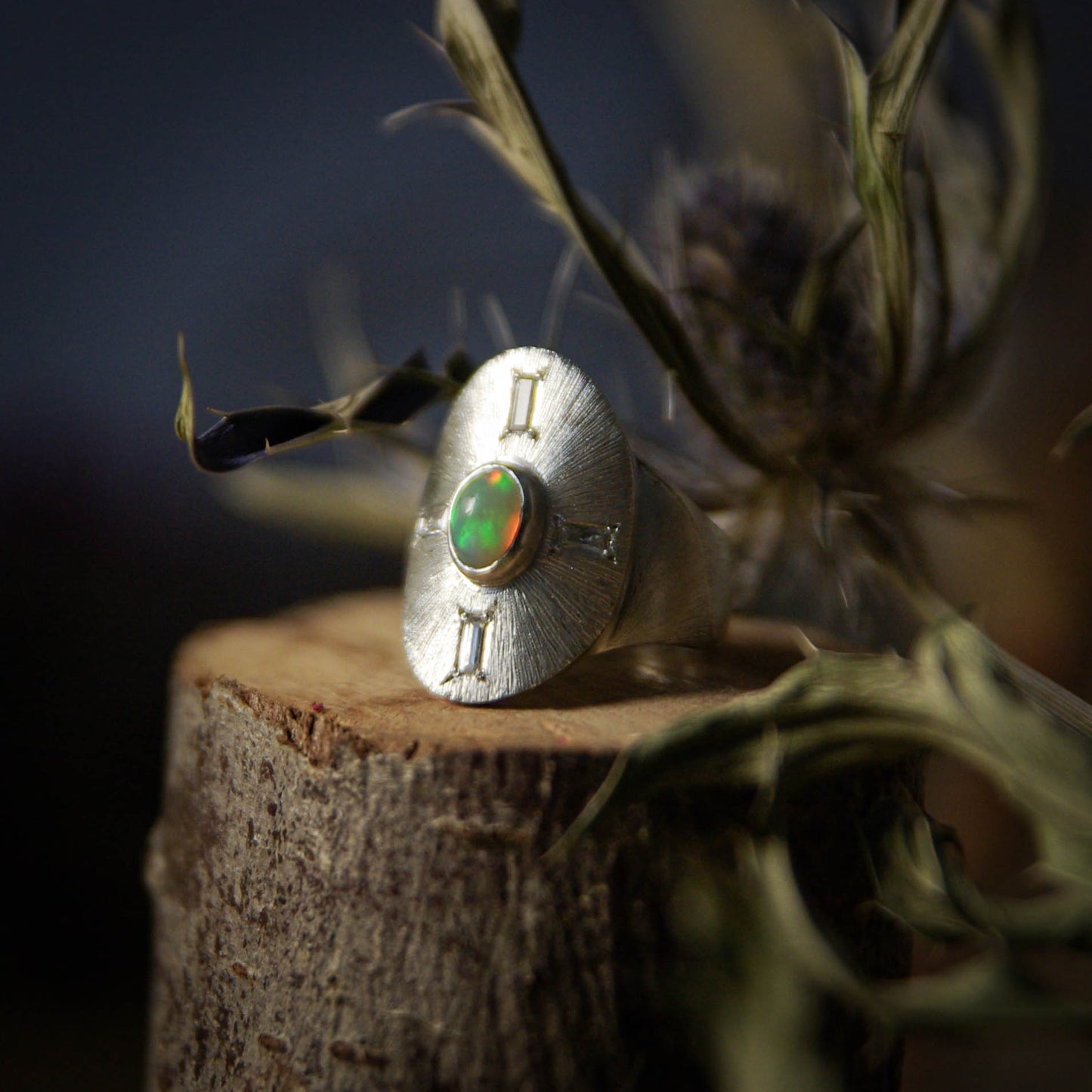 Bague "Cosmos" en argent 925 avec opale et oxydes de zirconium - Taille FR55 1/2