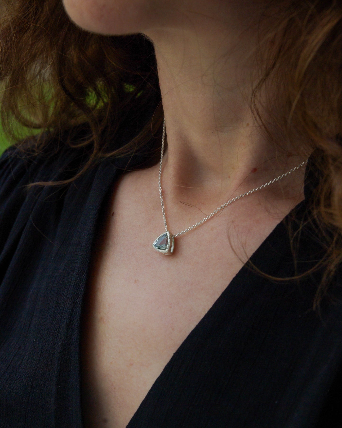 Pendentif Aigue-marine Trillion – Argent Gravé