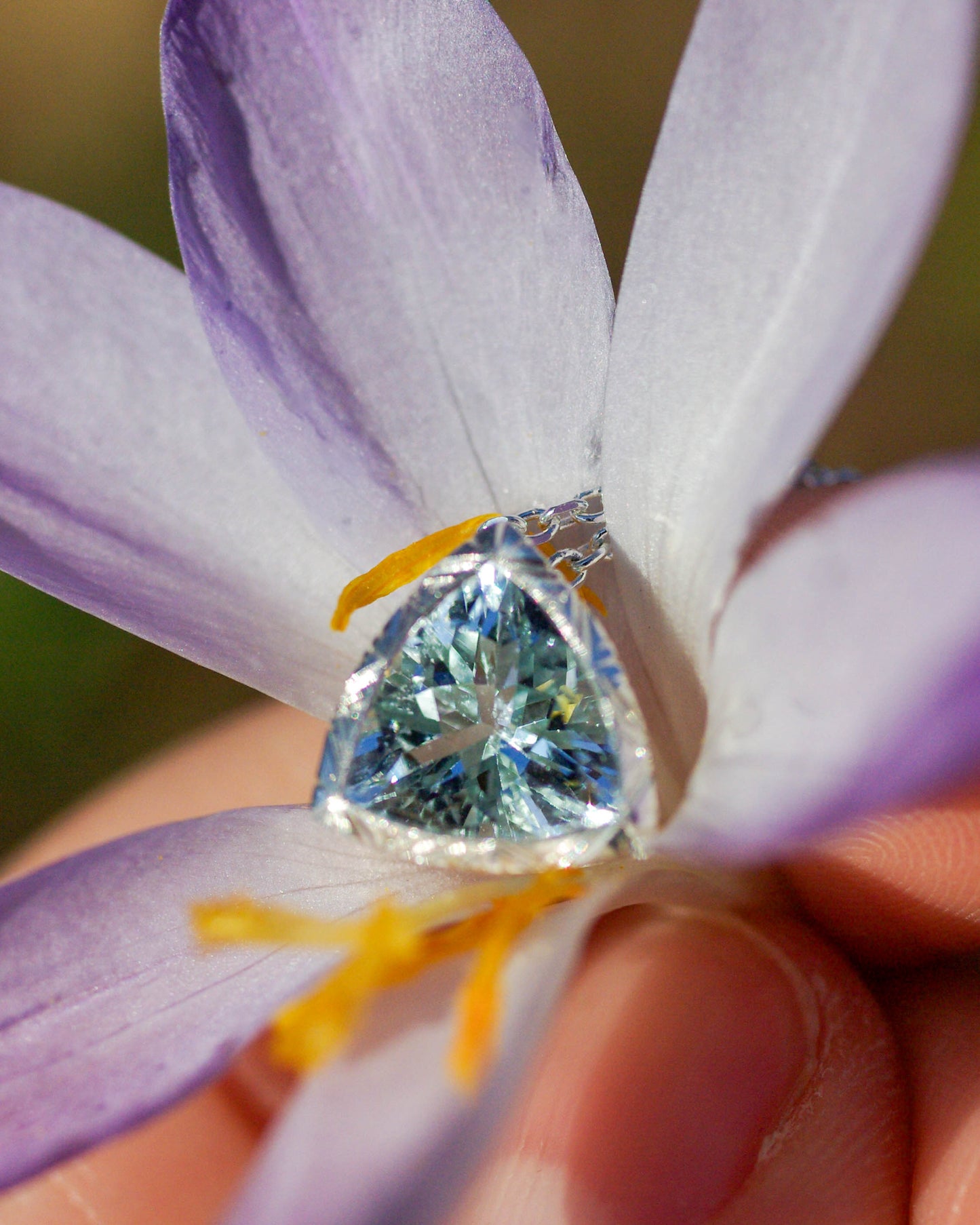 Pendentif Aigue-marine Trillion – Argent Gravé