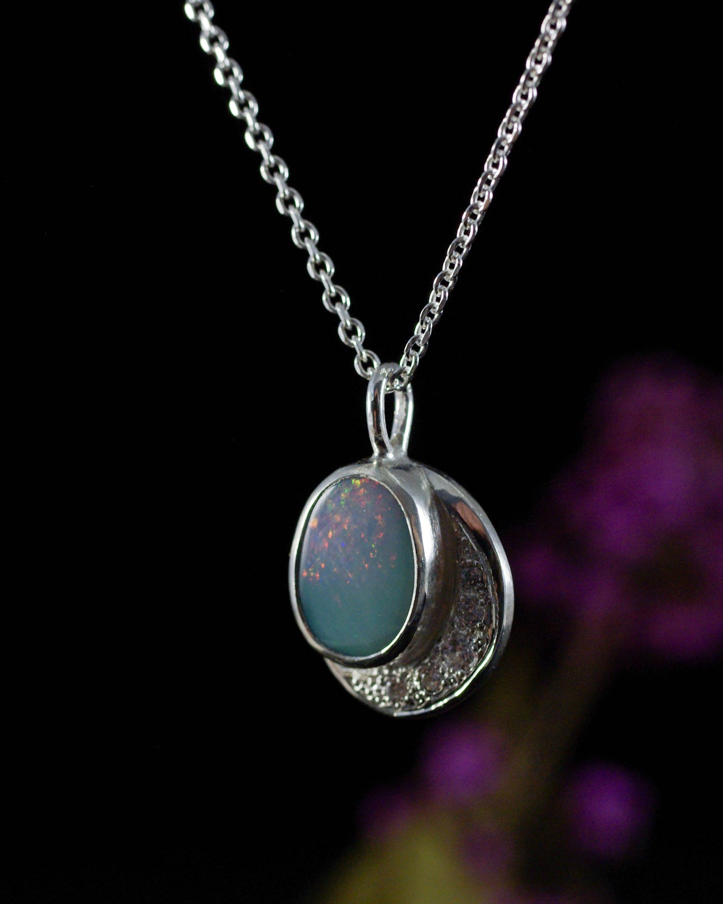 Pendentif Argent 925 Opale Bleu-Gris Zirconiums – Luminescences