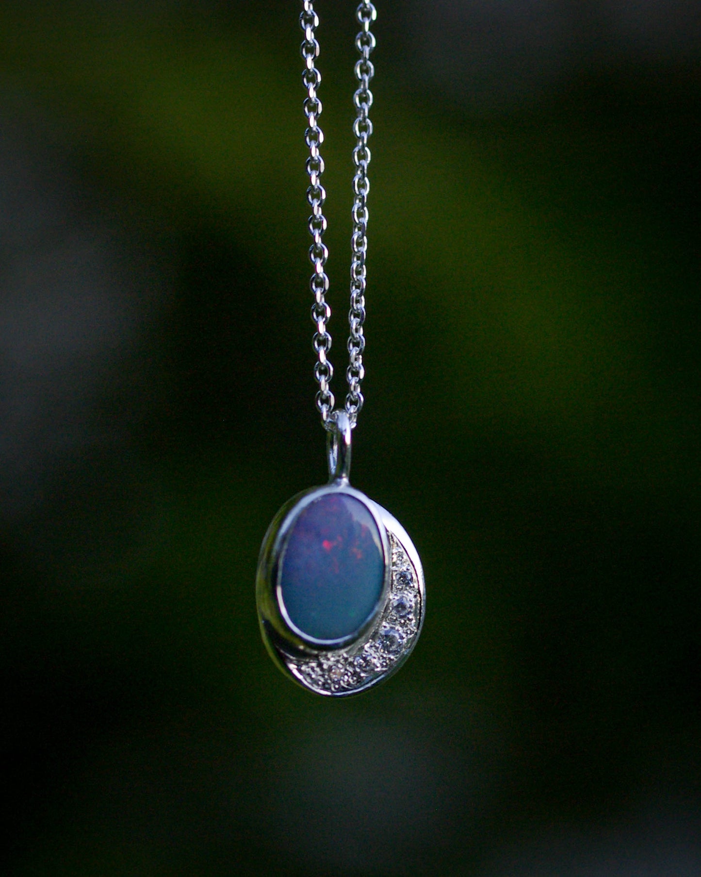Pendentif Argent 925 Opale Bleu-Gris Zirconiums – Luminescences