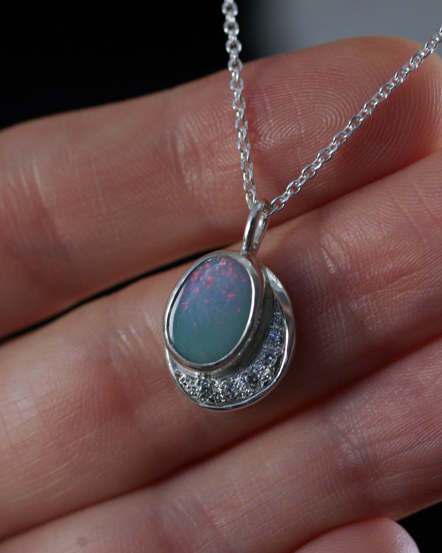 Pendentif Argent 925 Opale Bleu-Gris Zirconiums – Luminescences