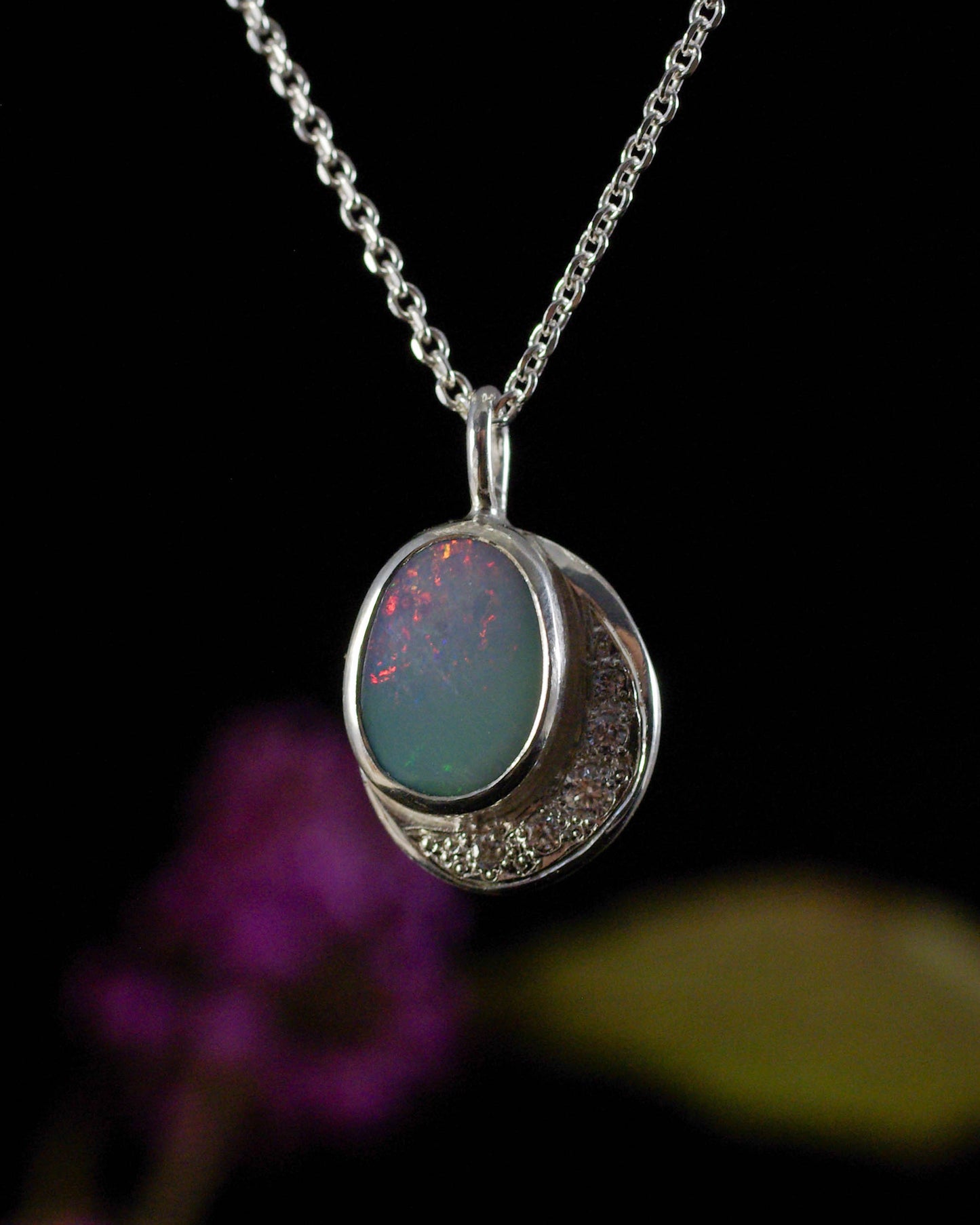 Pendentif Argent 925 Opale Bleu-Gris Zirconiums – Luminescences