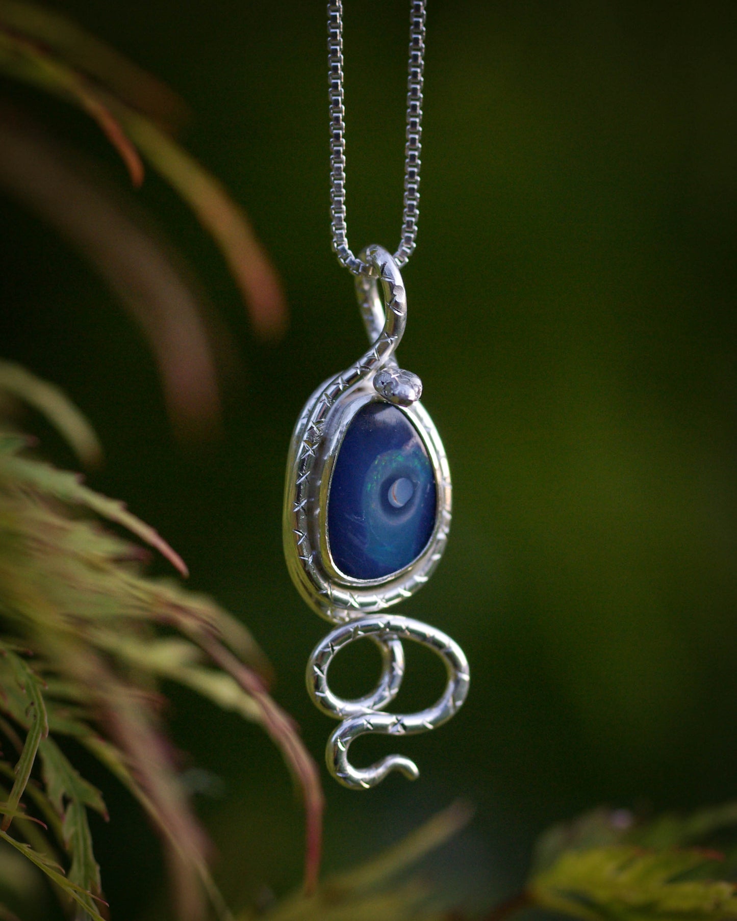 Pendentif Argent 925 Opale Galaxie avec Serpent – Luminescences