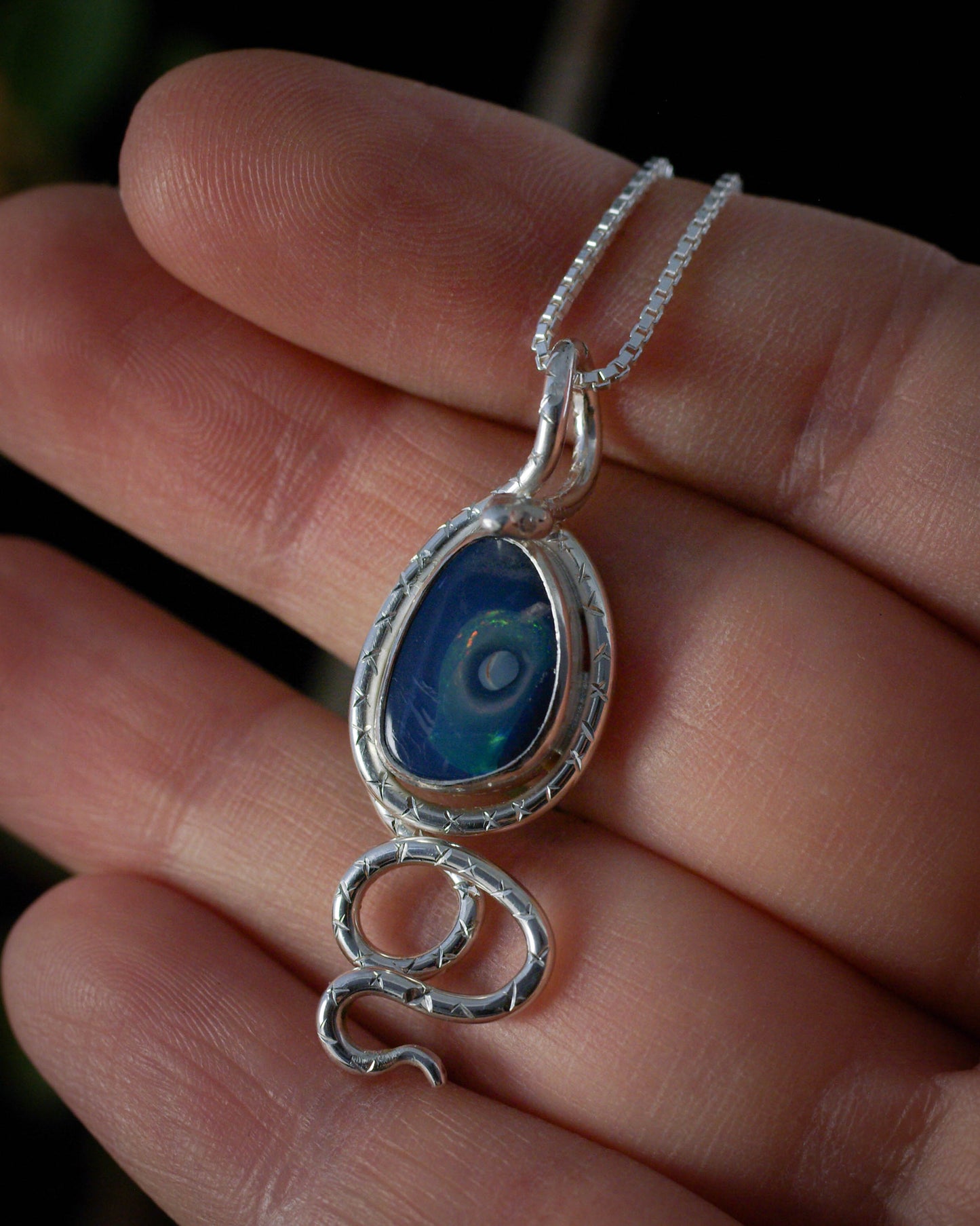 Pendentif Argent 925 Opale Galaxie avec Serpent – Luminescences