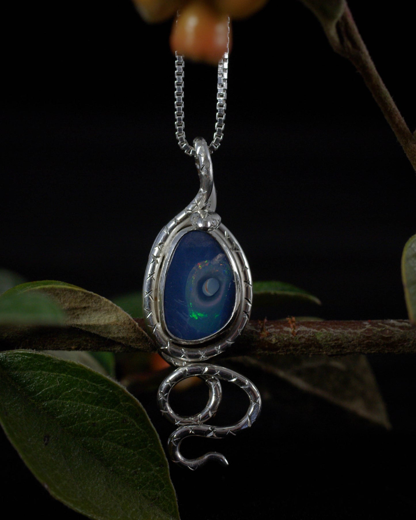 Pendentif Argent 925 Opale Galaxie avec Serpent – Luminescences