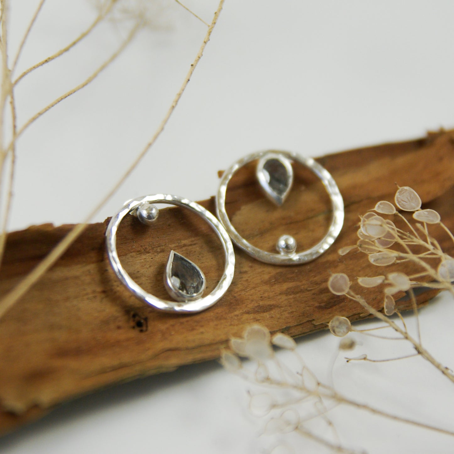 Boucles d'oreilles en argent et quartz rutile noir, sur commande