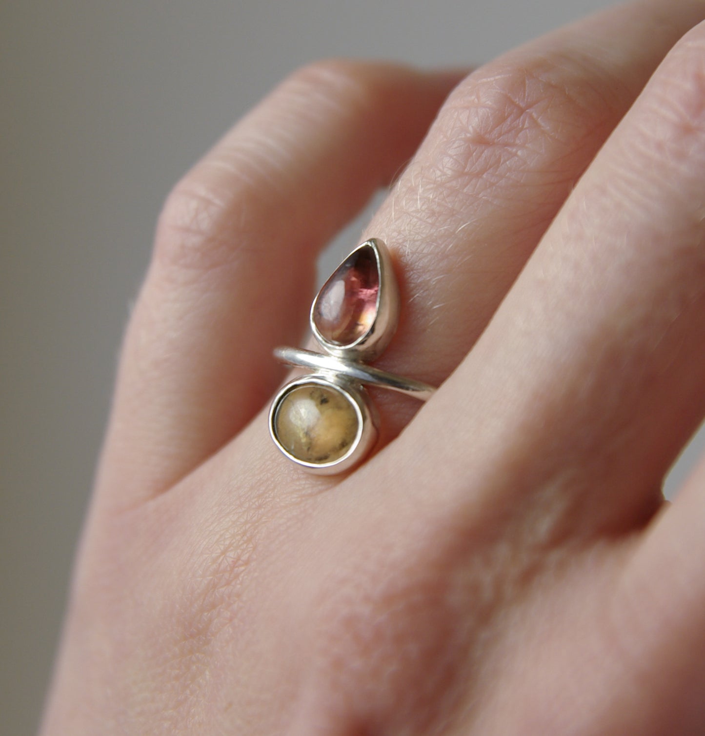 Iris, bague en argent 925 et 2 tourmalines taille 55FR