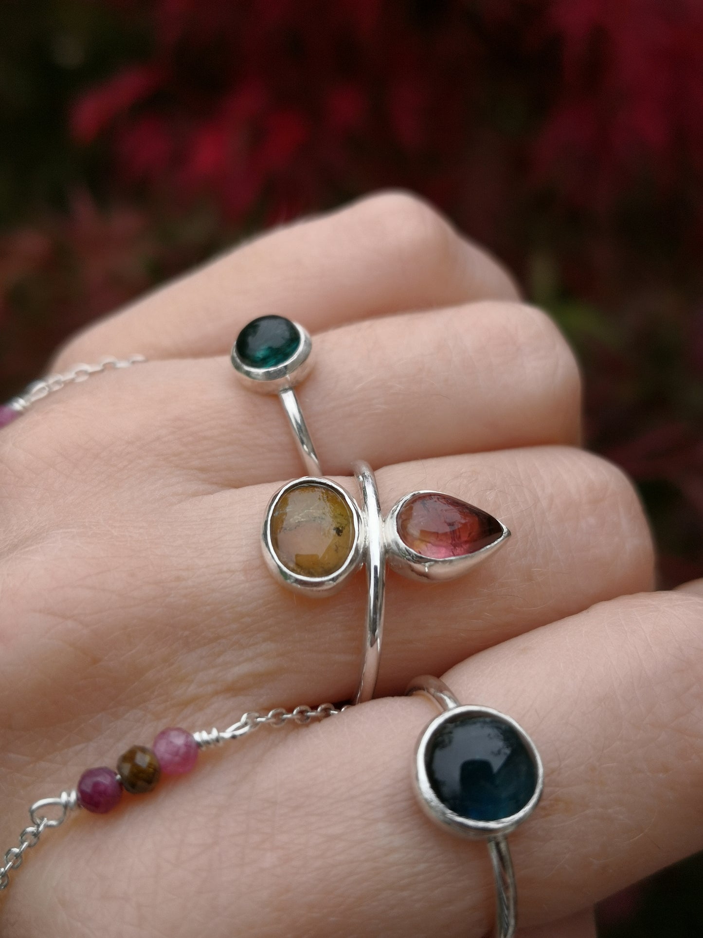 Iris, bague en argent 925 et 2 tourmalines taille 55FR