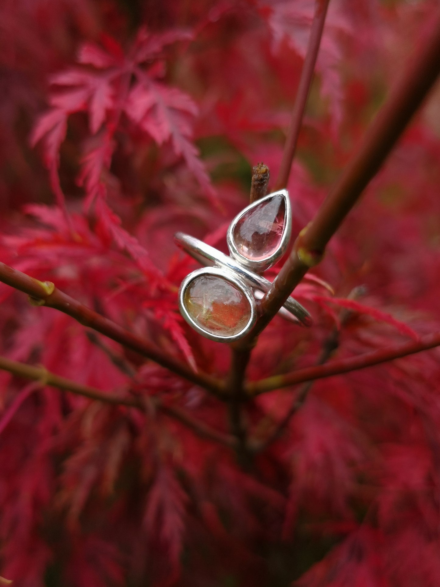 Iris, bague en argent 925 et 2 tourmalines taille 55FR