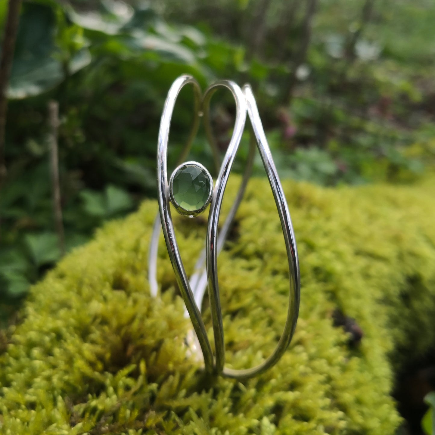 Moires, bracelet en argent 3 anneaux et quartz rutilé