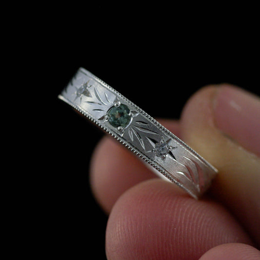 Alliance Gravée avec tourmaline - Couleur tourmaline au Choix