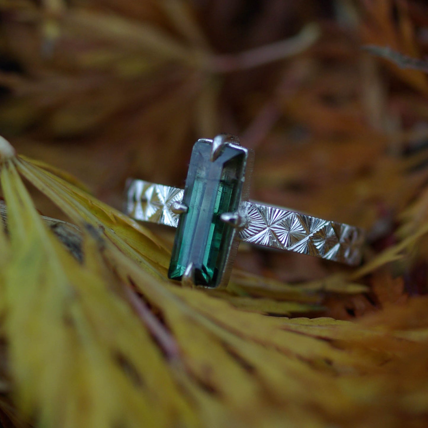 Bague en argent gravée avec tourmaline bicolore 56FR