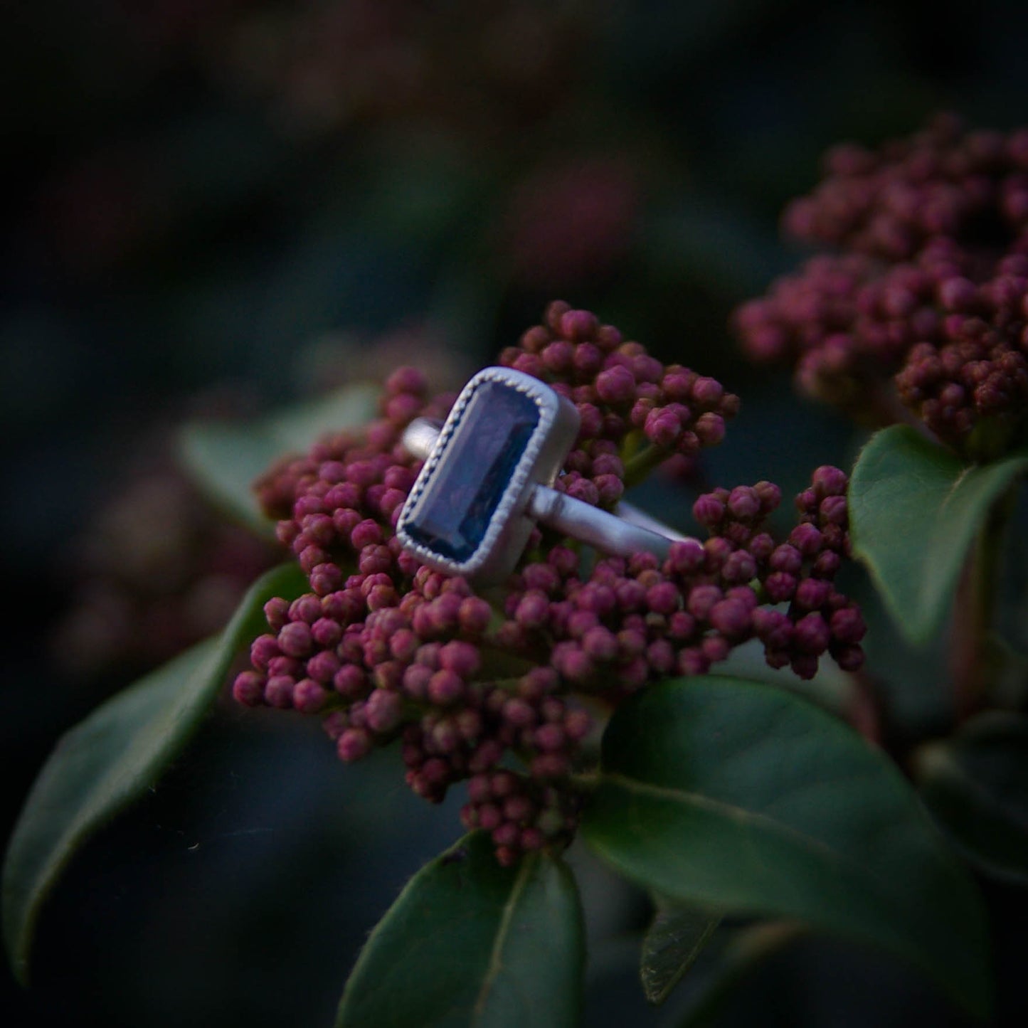 Bague en argent taille 54FR avec Cyanite bleue Rectangulaire collection Astra Nox