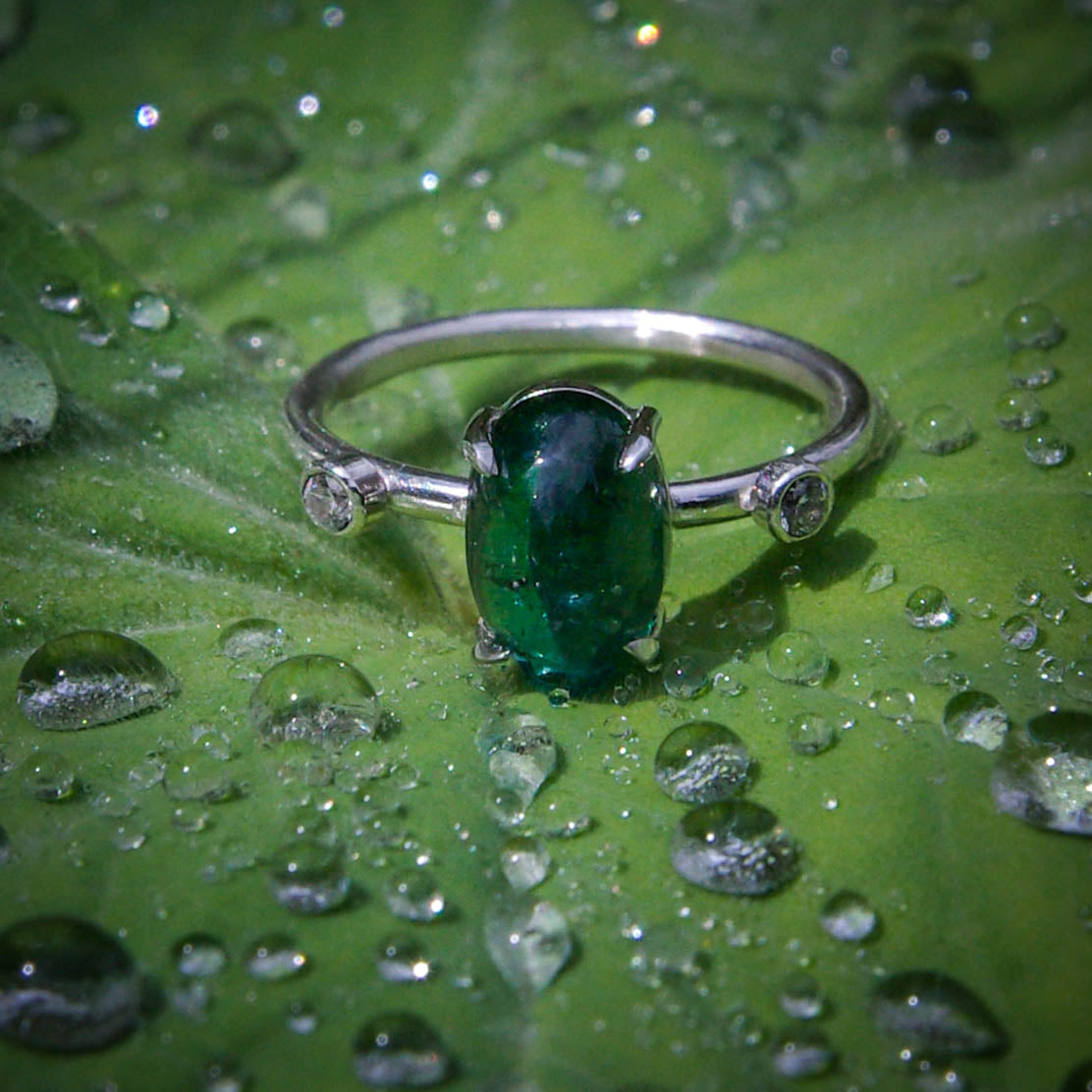 Bague Tourmaline bleu-vert en Argent 925 49FR
