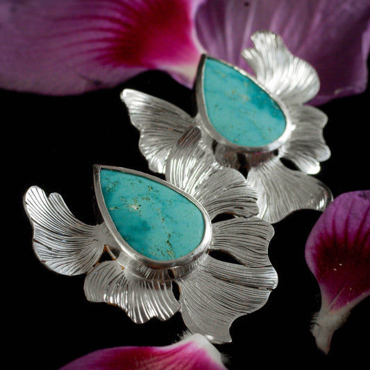 Boucles d’oreilles Fleur Azurae – Argent 925 et turquoise naturelle