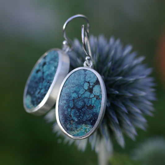 Boucles d’oreilles Turquoise Spiderweb Ovale – Argent 925