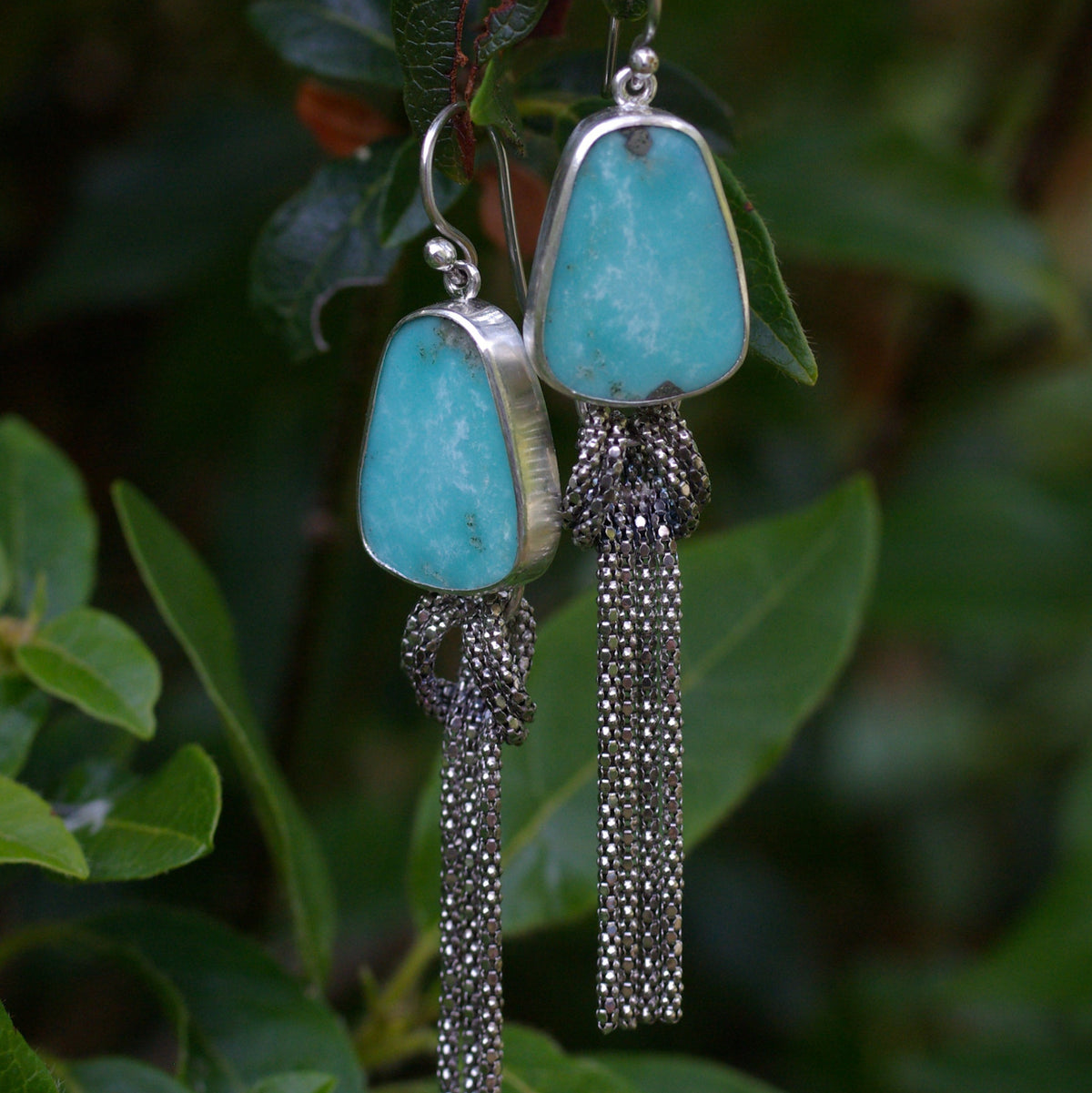Boucles d’oreilles en argent et turquoise d’Arizona naturelle, inspiration Années folles, pièce unique