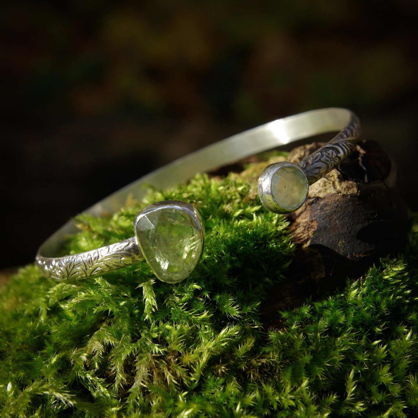 Collection Eden, Bracelet ajustable en argent 925 et cyanite verte et phrénite