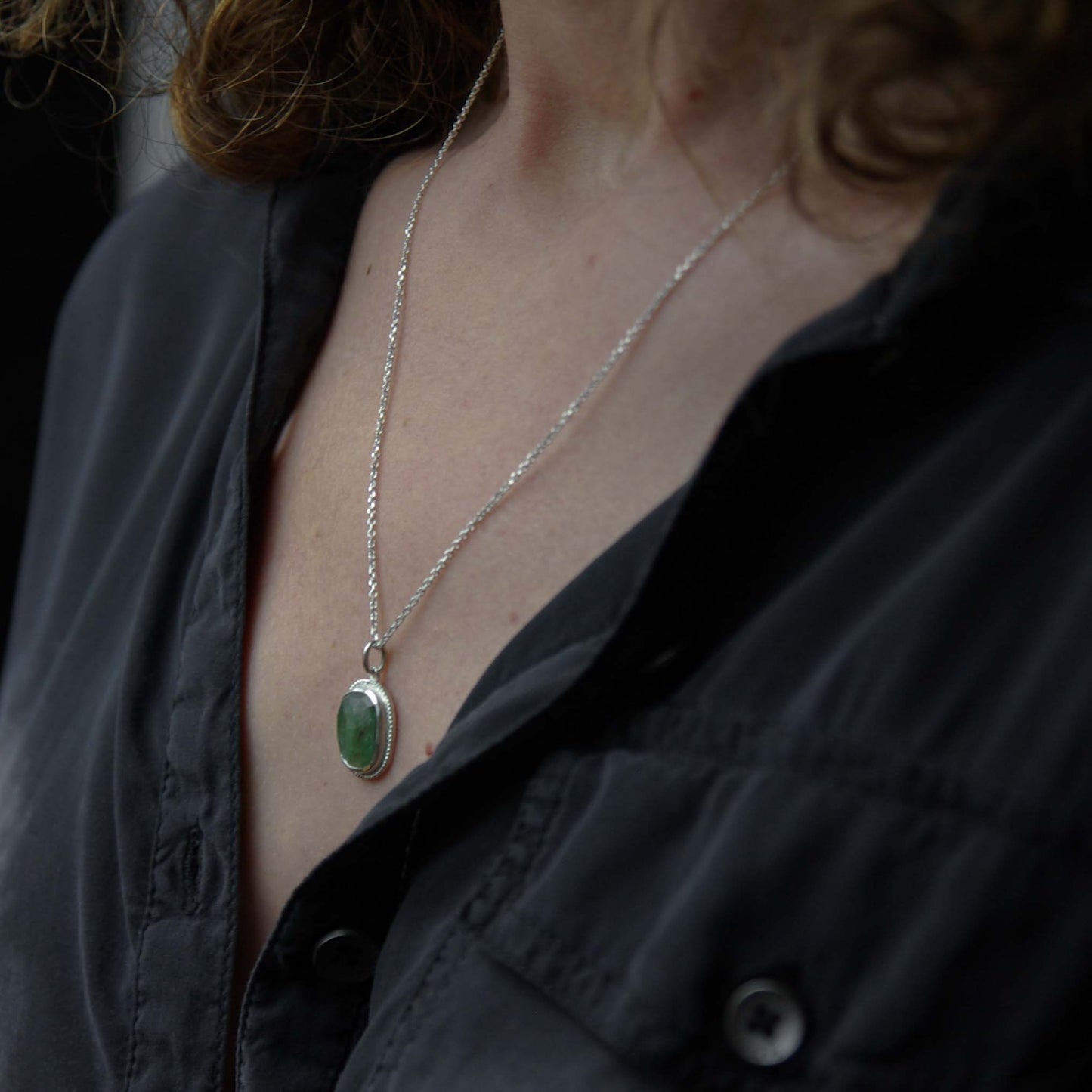 Mini-collection Eden, Pendentif en Argent 925 avec Cyanite verte