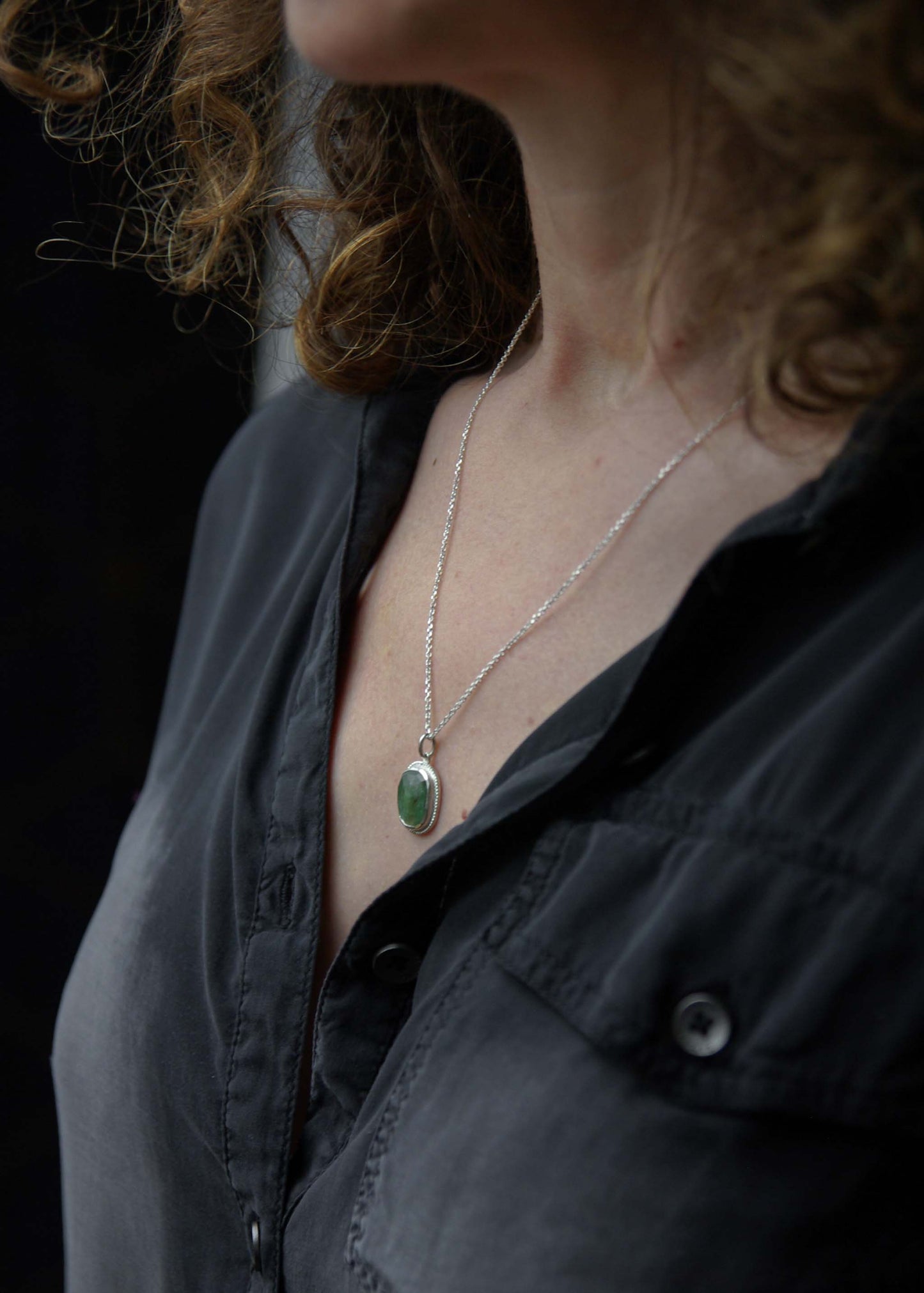 Mini-collection Eden, Pendentif en Argent 925 avec Cyanite verte