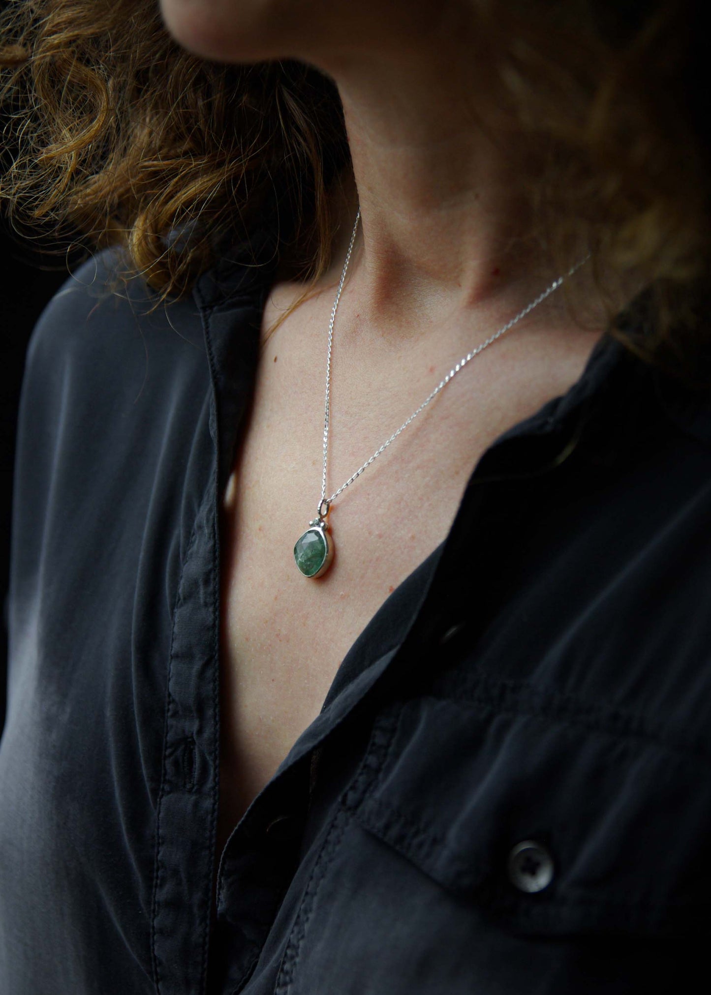 Mini-collection Eden, Pendentif en Argent 925 avec Cyanite verte