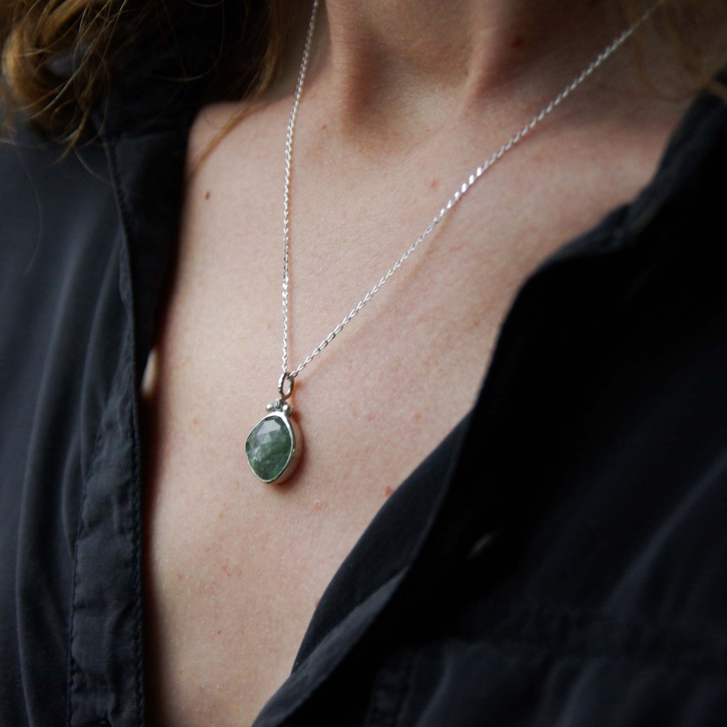 Mini-collection Eden, Pendentif en Argent 925 avec Cyanite verte