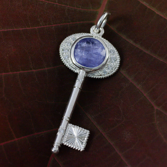 Pendentif clé en argent & tanzanite – grand modèle pièce unique