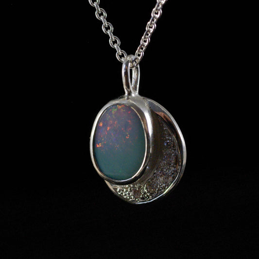 Pendentif Argent 925 Opale Bleu-Gris Zirconiums – Luminescences